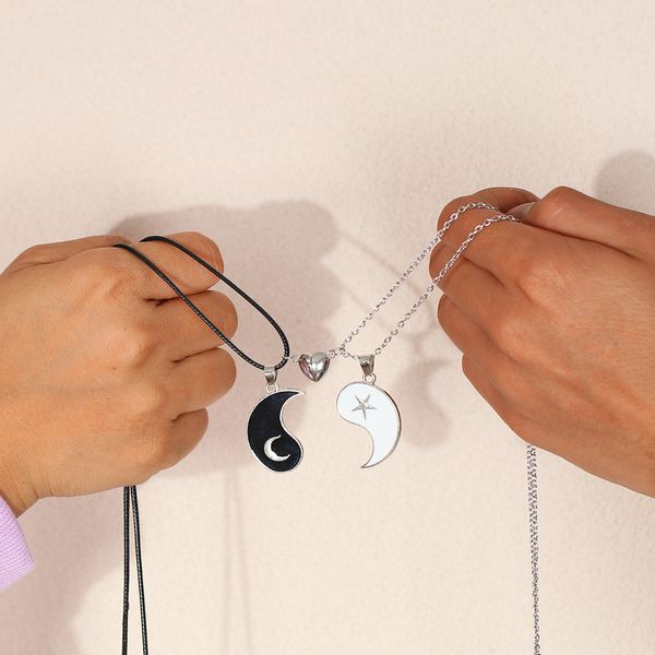 retro ethnic style tai chi gossip stitching pendant star moon yin yang black and white couple necklace two-piece set, Silver
retro ethnic style tai chi gossip stitching pendant star moon yin yang black and white couple necklace two-piece set, Silver