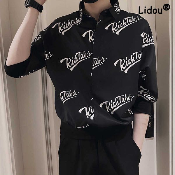 men's casual shirts casual fashion printing letter man shirt new five-point sleeve point collar street wear trend all-match 2022 t22100, White;black
men's casual shirts casual fashion printing letter man shirt new five-point sleeve point collar street wear trend all-match 2022 t22100, White;black