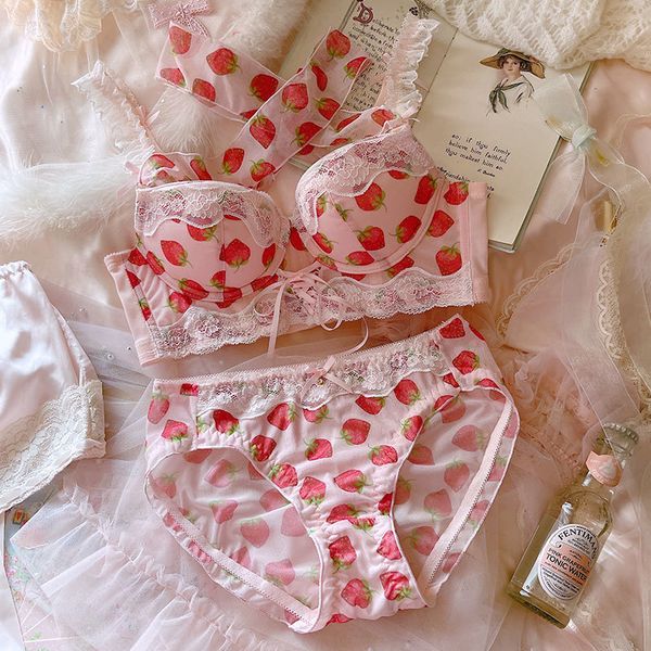 bras sets girl sweet strawberry japanese underwear hanging neck large size collection nipple small breast gathering ribbon bra panties set 2, Red;black
bras sets girl sweet strawberry japanese underwear hanging neck large size collection nipple small breast gathering ribbon bra panties set 2, Red;black