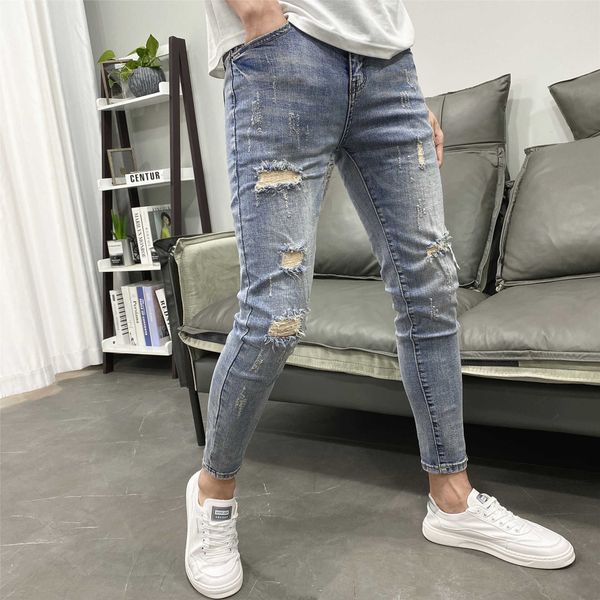 men's pants fashion 2022 ripped hole light blue cat scratch slim feet skinny jeans men spring summer new young dents vintage pencil g22, Black
men's pants fashion 2022 ripped hole light blue cat scratch slim feet skinny jeans men spring summer new young dents vintage pencil g22, Black