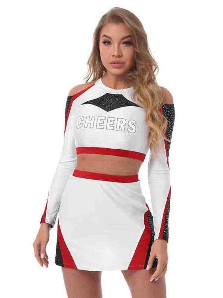 women's tracksuits womens ladies cheerleading uniform sparkling rhinestone letter printing off shoulder long sleeve cheer crop with sk, Gray
women's tracksuits womens ladies cheerleading uniform sparkling rhinestone letter printing off shoulder long sleeve cheer crop with sk, Gray