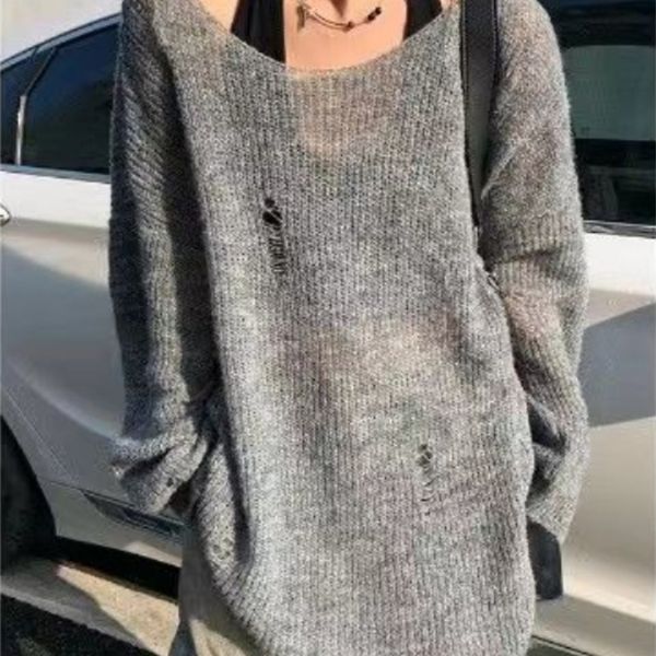 women's sweaters deeptown y2k vintage gray knitted sweater women harajuku retro oversize jumper hollow out loose pullover hip hop korea, White;black
women's sweaters deeptown y2k vintage gray knitted sweater women harajuku retro oversize jumper hollow out loose pullover hip hop korea, White;black