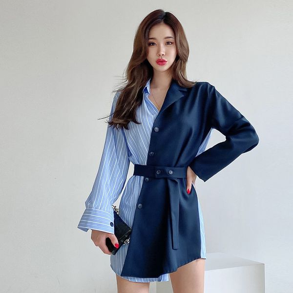 work dresses elegant autumn single row buckle office dress female splicing striped professional costume korean casual shirt button polo 2210, White;black
work dresses elegant autumn single row buckle office dress female splicing striped professional costume korean casual shirt button polo 2210, White;black
