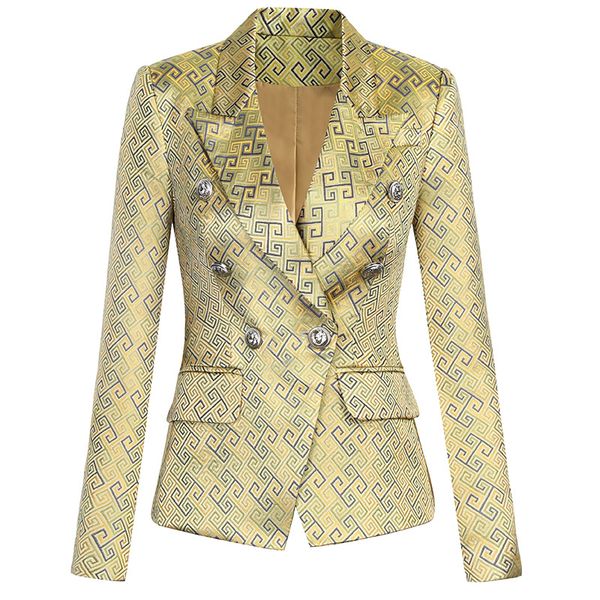 high-quality geometric pattern double-breasted gold blazer, White;black
high-quality geometric pattern double-breasted gold blazer, White;black