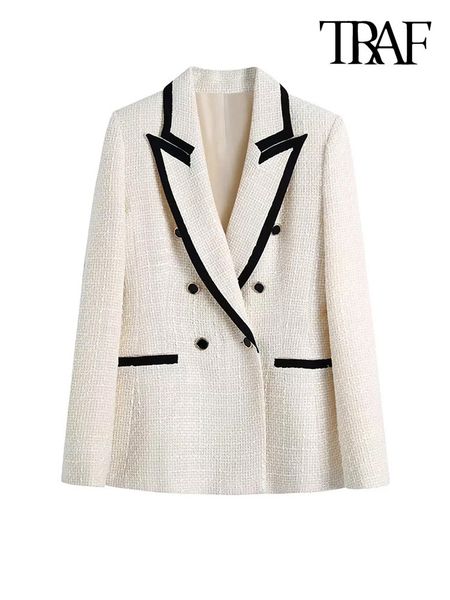 women's suits blazers traf women fashion with contrast piping tweed blazer coat vintage long sleeve pockets female outerwear chic veste, White;black
women's suits blazers traf women fashion with contrast piping tweed blazer coat vintage long sleeve pockets female outerwear chic veste, White;black