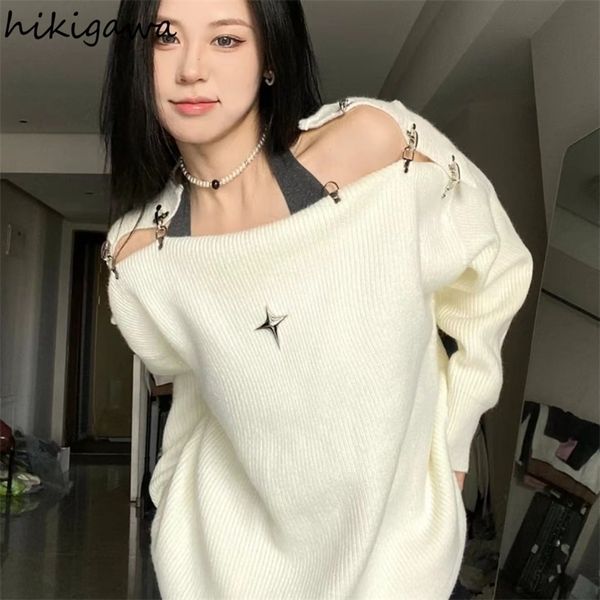 women's sweaters ropa mujer harajuku pullovers for women slash neck hollow out jumper oversized fashion knitted sweaters jackets 22100, White;black
women's sweaters ropa mujer harajuku pullovers for women slash neck hollow out jumper oversized fashion knitted sweaters jackets 22100, White;black