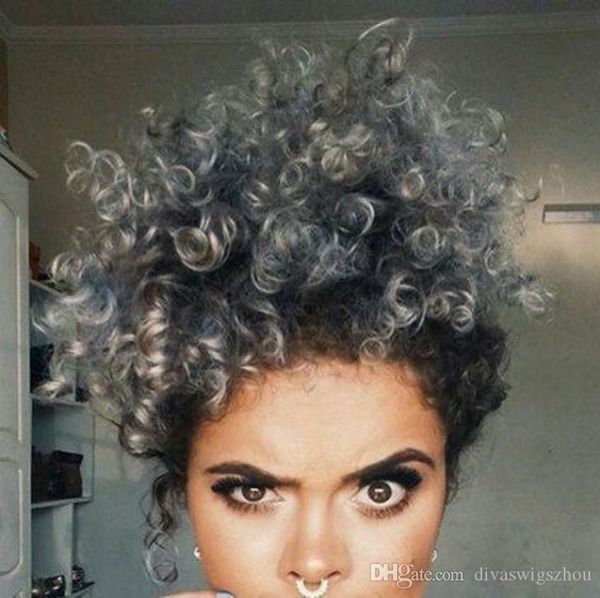 high puff gray human afro ponytail drawstring short grey soft curly ponytail extension, Black
high puff gray human afro ponytail drawstring short grey soft curly ponytail extension, Black