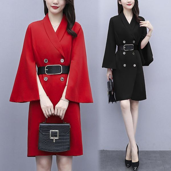 work dresses ol women's spring autumn fashion french dress with belt flying sleeves temperament slim blazer dress robes y1525 221006, White;black
work dresses ol women's spring autumn fashion french dress with belt flying sleeves temperament slim blazer dress robes y1525 221006, White;black