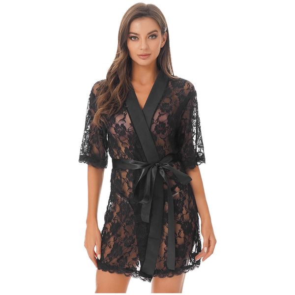 women's sleepwear womens sissy nightwear sleepwear with t-back belt see-through lace night-robe short sleeve cardigan bathrobe lungewea, Black;red
women's sleepwear womens sissy nightwear sleepwear with t-back belt see-through lace night-robe short sleeve cardigan bathrobe lungewea, Black;red