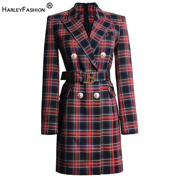 work dresses harleyfashin classic england style plaid printing women career blazer dresses with belt 221006, White;black 
work dresses harleyfashin classic england style plaid printing women career blazer dresses with belt 221006, White;black