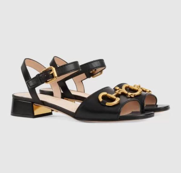 summer sandals calfskin low heel gold horse buckle fashion women's walking shoes, Black
summer sandals calfskin low heel gold horse buckle fashion women's walking shoes, Black