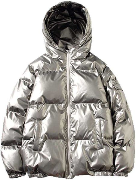 men's down parkas hzcx fashion winter puff jackets solid color metallic with hood g220930, Black
men's down parkas hzcx fashion winter puff jackets solid color metallic with hood g220930, Black