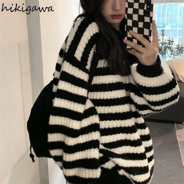 women's sweaters fall clothing vintage knitwear jumper sweaters for women o-neck long sleeve casual oversized striped fashion pullover, White;black
women's sweaters fall clothing vintage knitwear jumper sweaters for women o-neck long sleeve casual oversized striped fashion pullover, White;black