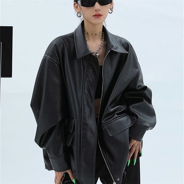 women's jackets lautaro spring autumn oversized casual waterproof black soft pu leather jacket women with drop shoulder long sleeve fas, Black;brown
women's jackets lautaro spring autumn oversized casual waterproof black soft pu leather jacket women with drop shoulder long sleeve fas, Black;brown