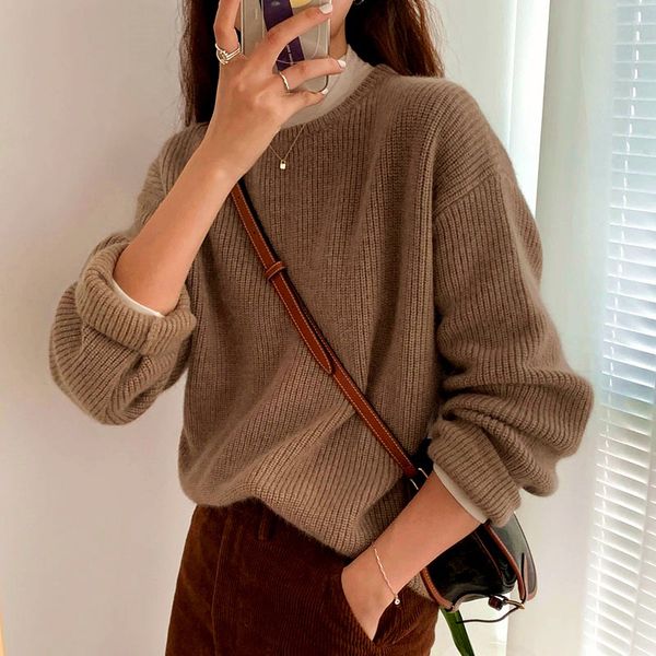 women's knits tees brand autumn winter women sweater round neck cashmere wool pullover academic style loose knit long sleeve warm jack, White
women's knits tees brand autumn winter women sweater round neck cashmere wool pullover academic style loose knit long sleeve warm jack, White