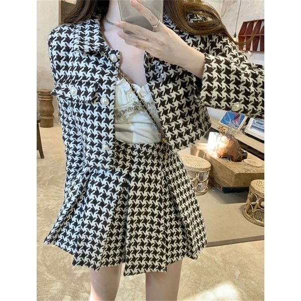 two piece dress small fragrance style elegant tweed 2 piece set women vintage houndstooth cropped jacket pleated mini skirt suits outfits 22, White
two piece dress small fragrance style elegant tweed 2 piece set women vintage houndstooth cropped jacket pleated mini skirt suits outfits 22, White