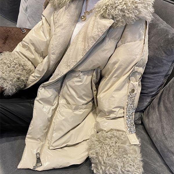 women's down parkas nature sheep curly fur collar 90 white duck down coat women winter warm feather parka high grade fashion lady winte, Black
women's down parkas nature sheep curly fur collar 90 white duck down coat women winter warm feather parka high grade fashion lady winte, Black