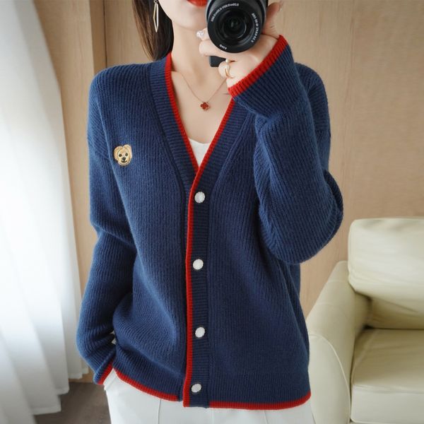 women's knits tees autumn winter women cashmere wool blended sweater vneck thicken cardigan bear head warm loose knit bottoming jacket, White
women's knits tees autumn winter women cashmere wool blended sweater vneck thicken cardigan bear head warm loose knit bottoming jacket, White