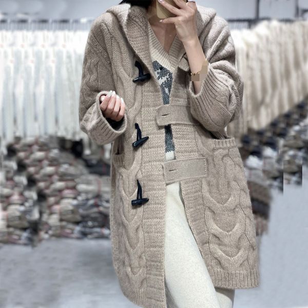 women's knits tees woman 100 pure wool cashmere sweater hooded collar longstyle cardigan knit autumn winter warmth thick horn button o, White
women's knits tees woman 100 pure wool cashmere sweater hooded collar longstyle cardigan knit autumn winter warmth thick horn button o, White