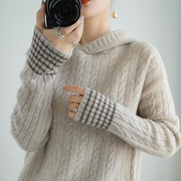 women's knits tees 100 pure cashmere sweater women's hooded sweater loose thick twist pullover autumn and winter knitted sweater j, White
women's knits tees 100 pure cashmere sweater women's hooded sweater loose thick twist pullover autumn and winter knitted sweater j, White