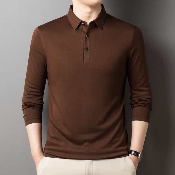 men's polos minglu wool long sleeve men's polo shirts luxury seamless solid color business casual male polo shirts simple man tees, White;black
men's polos minglu wool long sleeve men's polo shirts luxury seamless solid color business casual male polo shirts simple man tees, White;black