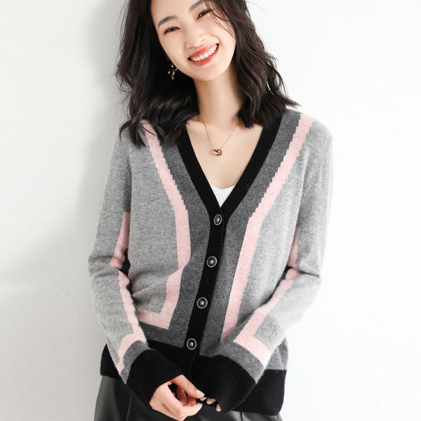 women's knits tees spring autumn cashmere wool sweater woman vcollar cardigan fashion loose contrast stitching knitted bottoming warm s, White
women's knits tees spring autumn cashmere wool sweater woman vcollar cardigan fashion loose contrast stitching knitted bottoming warm s, White