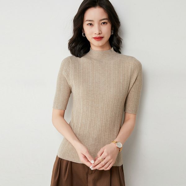 women's knits tees spring and summer woman sweater 100 pure cotton halfhigh neck half sleeve pullover tshirt slim knit bottoming tees 2, White
women's knits tees spring and summer woman sweater 100 pure cotton halfhigh neck half sleeve pullover tshirt slim knit bottoming tees 2, White