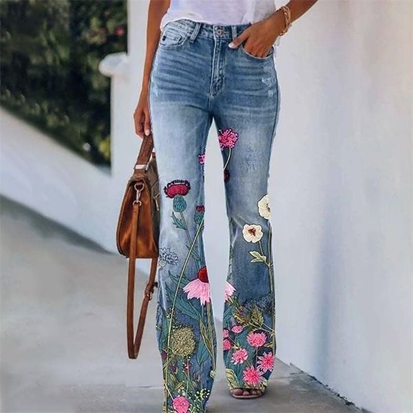 women's jeans pants high waist flower printed denim flare elastic female pantalon femme plus size clothing 221007, Blue
women's jeans pants high waist flower printed denim flare elastic female pantalon femme plus size clothing 221007, Blue