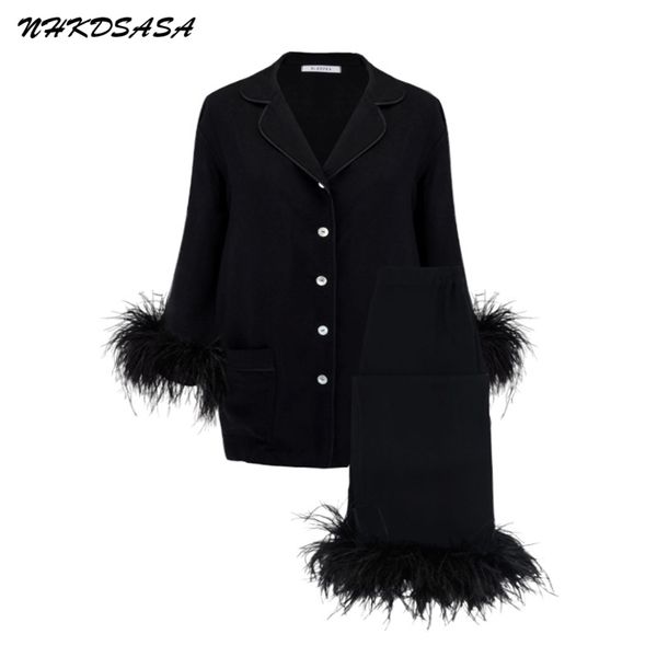 women's sleepwear nhkdsasa for women cute silk cotton light luxury ostrich wool pajamas two-piece set solid color home suit 221007, Black;red
women's sleepwear nhkdsasa for women cute silk cotton light luxury ostrich wool pajamas two-piece set solid color home suit 221007, Black;red