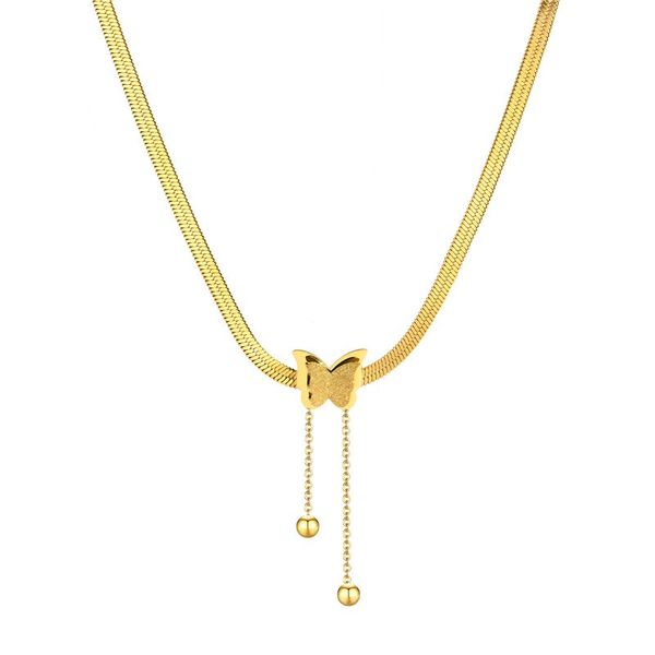 gold color stainless steel flat snake chain necklace for women punk vintage butterfly beads pendant necklace, Silver
gold color stainless steel flat snake chain necklace for women punk vintage butterfly beads pendant necklace, Silver