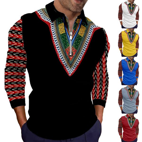 men's polos spring autumn chic men's polo shirt african dashiki print long sleeve casual turndown collar zipper shirts thin street, White;black
men's polos spring autumn chic men's polo shirt african dashiki print long sleeve casual turndown collar zipper shirts thin street, White;black