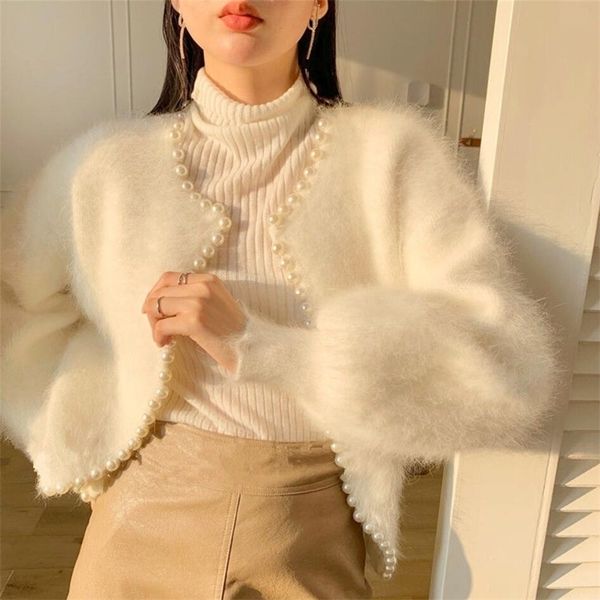 women's knits tees women fall pink retro pearls beaded mink cashmere knitted cardigan knitwear jacket wool mohair sweater coat lantern, White
women's knits tees women fall pink retro pearls beaded mink cashmere knitted cardigan knitwear jacket wool mohair sweater coat lantern, White