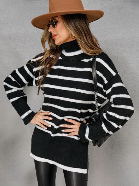 women's knits tees ladies autumn winter sweater women turtleneck pullover striped loose casual chic streetwear women sweater jumpers f, White
women's knits tees ladies autumn winter sweater women turtleneck pullover striped loose casual chic streetwear women sweater jumpers f, White