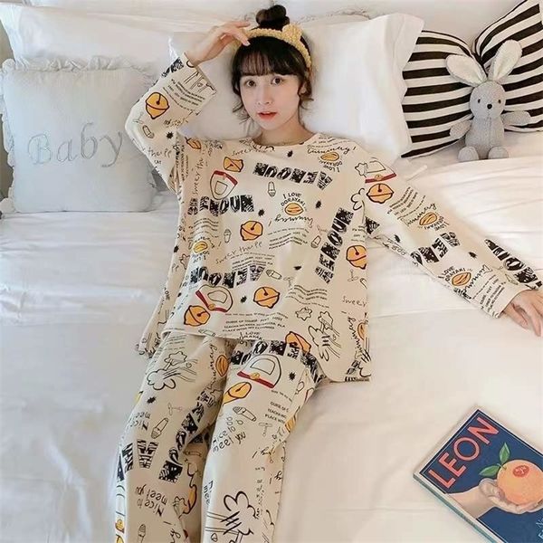 women's sleepwear sp city cartoon cute patterned long sleeved pajamas set female spring comfortable cotton round neck 221007, Black;red
women's sleepwear sp city cartoon cute patterned long sleeved pajamas set female spring comfortable cotton round neck 221007, Black;red