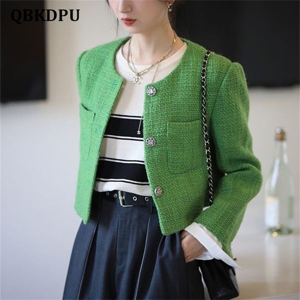 womens jackets green elegant cropped tweed jacket women spring autumn korean fashion round neck short coat luxury design chaqueta de mujer 2, Black;brown
womens jackets green elegant cropped tweed jacket women spring autumn korean fashion round neck short coat luxury design chaqueta de mujer 2, Black;brown