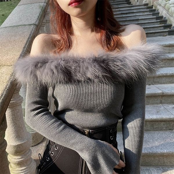 women's sweaters fur slash neck off shoulder knitted sweater women stretch body knit basic pullover spring autumn casual jumper 221007, White;black
women's sweaters fur slash neck off shoulder knitted sweater women stretch body knit basic pullover spring autumn casual jumper 221007, White;black