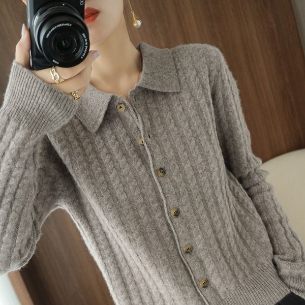 women's knits tees autumn winter women polo collar sweater 100 wool twist flower cardigan pure color knit sweater coat cashmere warm sh, White
women's knits tees autumn winter women polo collar sweater 100 wool twist flower cardigan pure color knit sweater coat cashmere warm sh, White