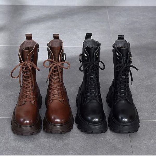 2022 new women winter genuine leather boots thick sole british style autumn warm shoes non-slip platform boots da04, Black
2022 new women winter genuine leather boots thick sole british style autumn warm shoes non-slip platform boots da04, Black