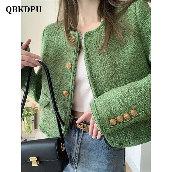 womens jackets korean chic green cropped tweed jacket women spring autumn fashion design buttons coat elegant round neck chaquetas mujer 221, Black;brown
womens jackets korean chic green cropped tweed jacket women spring autumn fashion design buttons coat elegant round neck chaquetas mujer 221, Black;brown