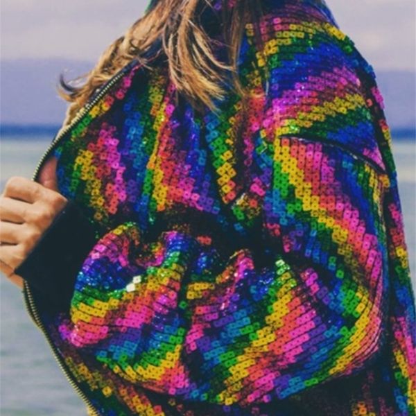 womens knits tees sequins bomber jacket female gradient color sequins jacket zipper pilot coat stage show dance outwear women streetwear out, White
womens knits tees sequins bomber jacket female gradient color sequins jacket zipper pilot coat stage show dance outwear women streetwear out, White