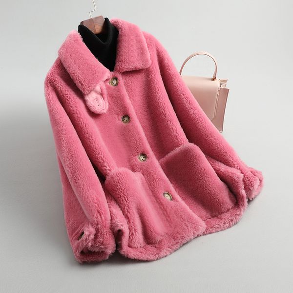 women's fur faux grain fleece coat women short sheep shearing fur leather with loose wild jacket autumn and winter style 221006, Black
women's fur faux grain fleece coat women short sheep shearing fur leather with loose wild jacket autumn and winter style 221006, Black