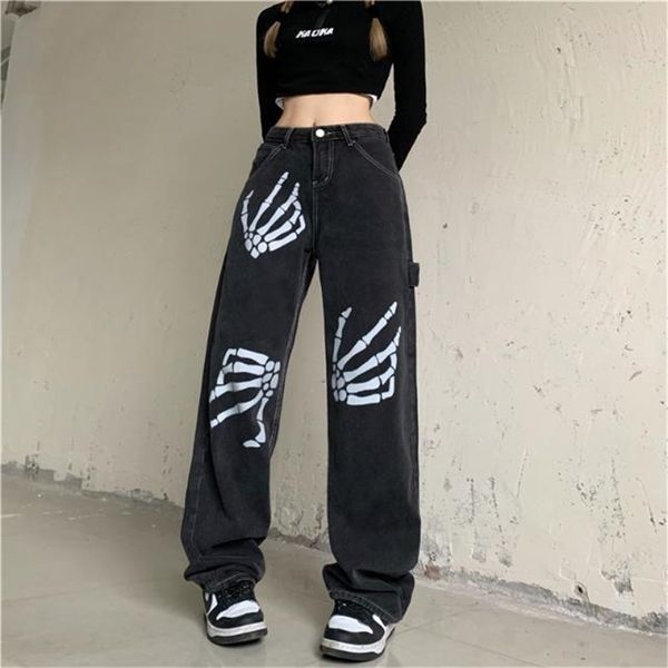 women's jeans punk style harajuku skull white bone fashion jeans women loose straight-leg pants retro street 's denim joggers 2210, Blue
women's jeans punk style harajuku skull white bone fashion jeans women loose straight-leg pants retro street 's denim joggers 2210, Blue