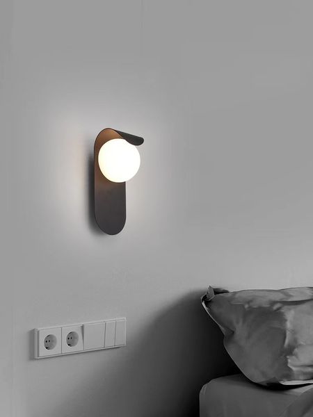 

Bedroom bedside lamp simple modern LED living room background wall Sconce minimalist creative black white aisle Wall lamps