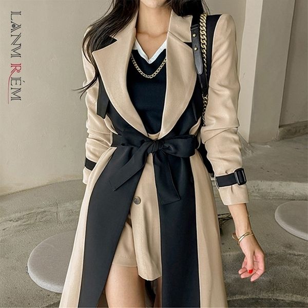 women's wool blends lanmrem elegant notched collar lady patchwork windbreaker full sleeve buttons belted women long trench coats winter, Black
women's wool blends lanmrem elegant notched collar lady patchwork windbreaker full sleeve buttons belted women long trench coats winter, Black