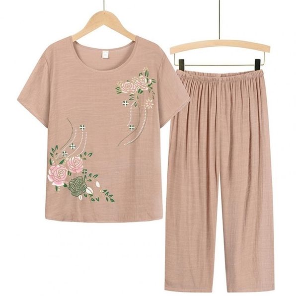 women's two piece pants summer women homewear set short sleeve floral print t-shirt pants loose two pieces set women outfit mom middle-, White
women's two piece pants summer women homewear set short sleeve floral print t-shirt pants loose two pieces set women outfit mom middle-, White