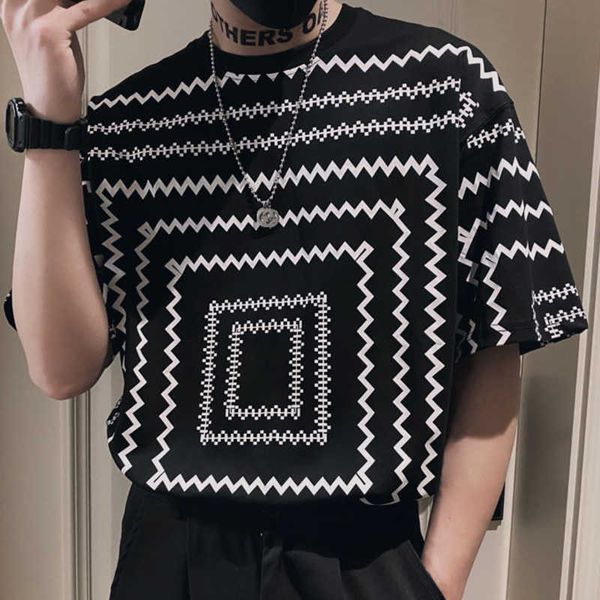 men's t-shirts summer geometric print t shirt men short sleeve loose casual t-shirt streetwear tees contrasting colors o-neck men clot, White;black
men's t-shirts summer geometric print t shirt men short sleeve loose casual t-shirt streetwear tees contrasting colors o-neck men clot, White;black
