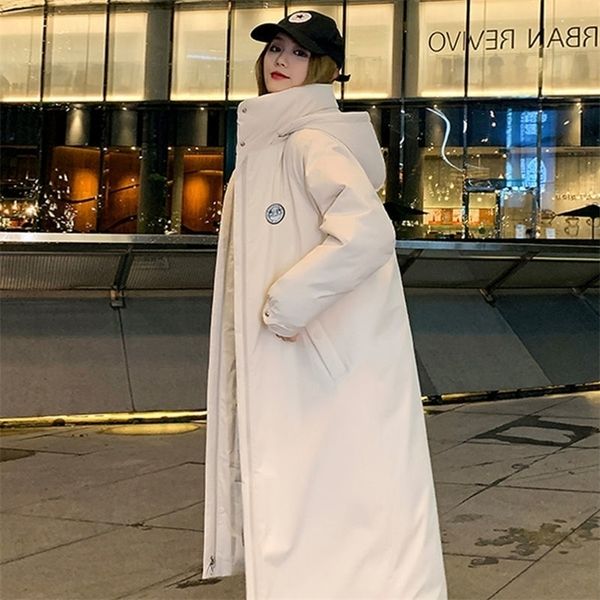 womens wool blends winter womens cold coat parkas super hooded long padded jacket loose korean fashion wholesale snow outercoat 221007, Black