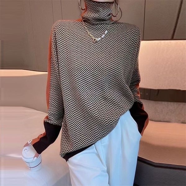 women's sweaters high-neck striped sweater women autumn and winter pullover stitching inner long-sleeved knitted all-match 221007, White;black
women's sweaters high-neck striped sweater women autumn and winter pullover stitching inner long-sleeved knitted all-match 221007, White;black