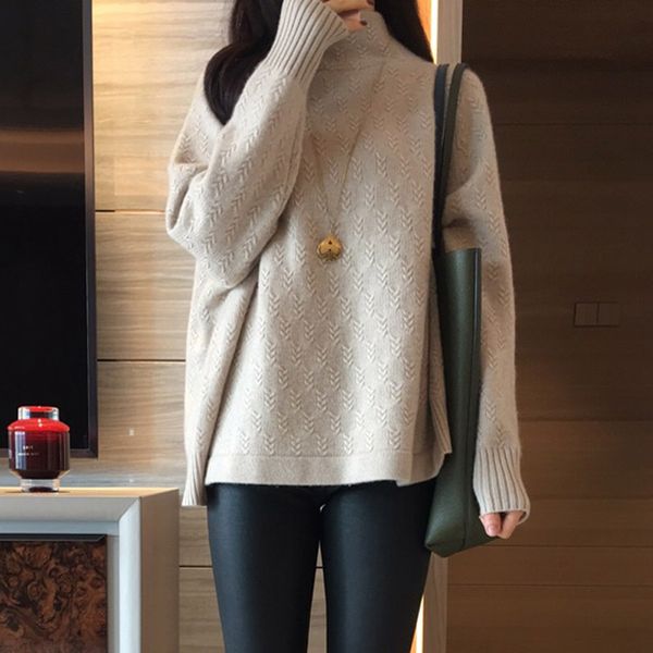 women's knits tees autumn and winter wool blend sweater women's high collar thick wheat ear pattern sweater loose knit sweater wil, White
women's knits tees autumn and winter wool blend sweater women's high collar thick wheat ear pattern sweater loose knit sweater wil, White