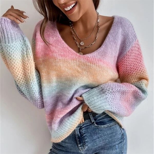 women's sweaters women rainbow long sleeve knit pullover oversized thick warm ted loose female jumper 221007, White;black
women's sweaters women rainbow long sleeve knit pullover oversized thick warm ted loose female jumper 221007, White;black